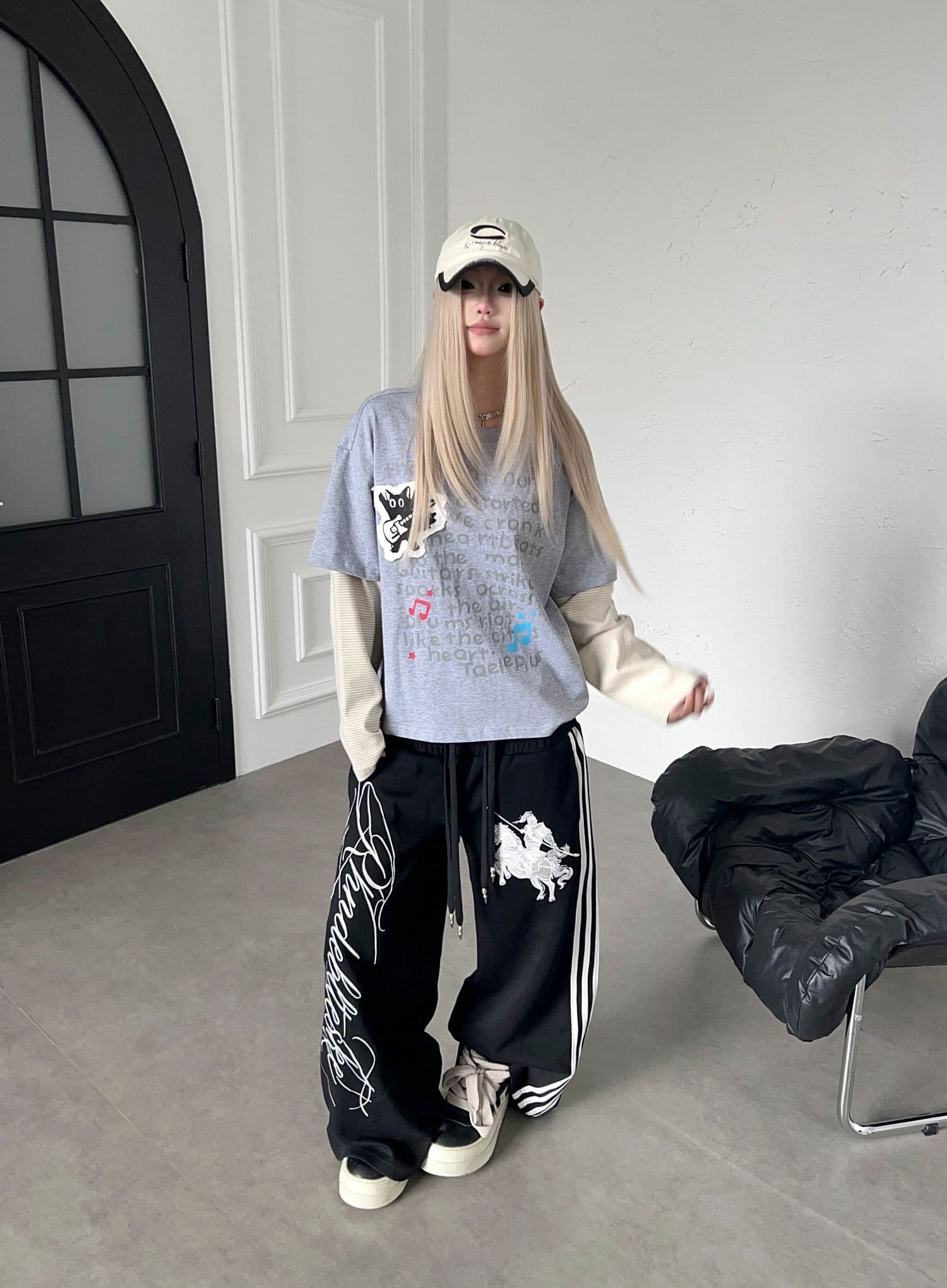순면 복합 레오파드 무늬 더블 허리 머리 무거운 자수 거리 루즈핏 스트레이트 웨이 바지 캐주얼 긴 바지 상세 이미지 30