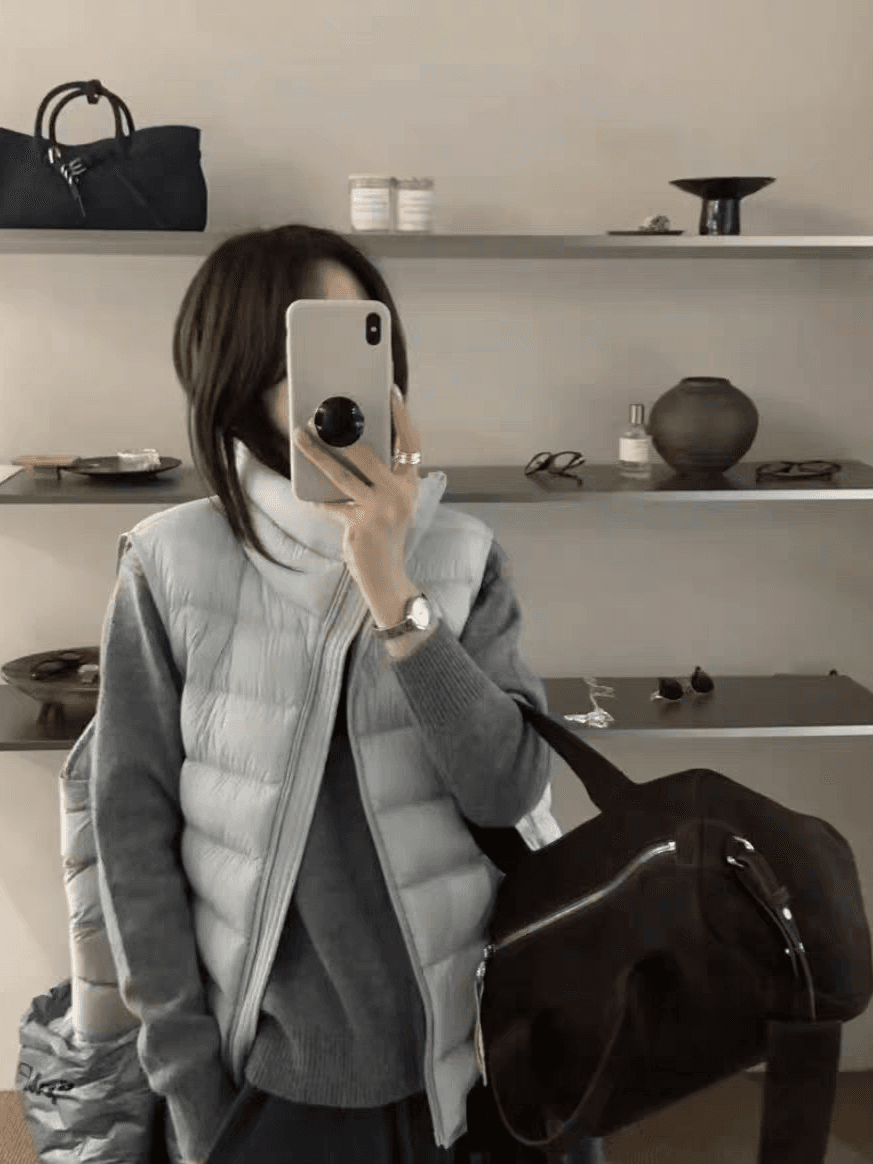 얇고 가벼운 갈비 살 다운 코튼 베스트 여성 짧은 2026 가을 겨울 새로운 한국 스타일 루즈핏 스탠드 칼라 슈퍼 잘 생긴 조끼 상세 이미지 9