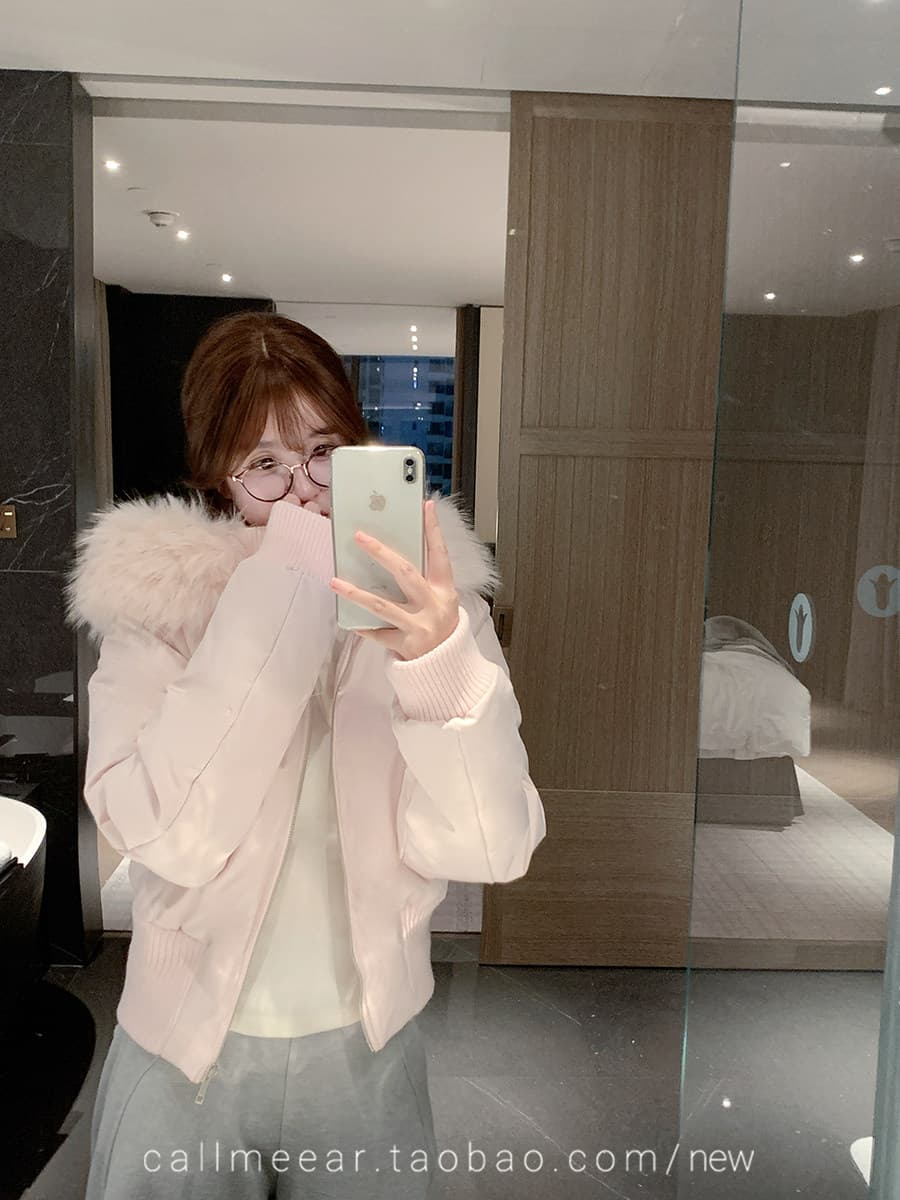 핑크색 모피 칼라 후드 쇼트 스타일 면 의류 여성 겨울 새로운 슈퍼 잘 생긴 허리 수축 재킷 큰 모피 칼라 아래 면화 의류 상세 이미지 9
