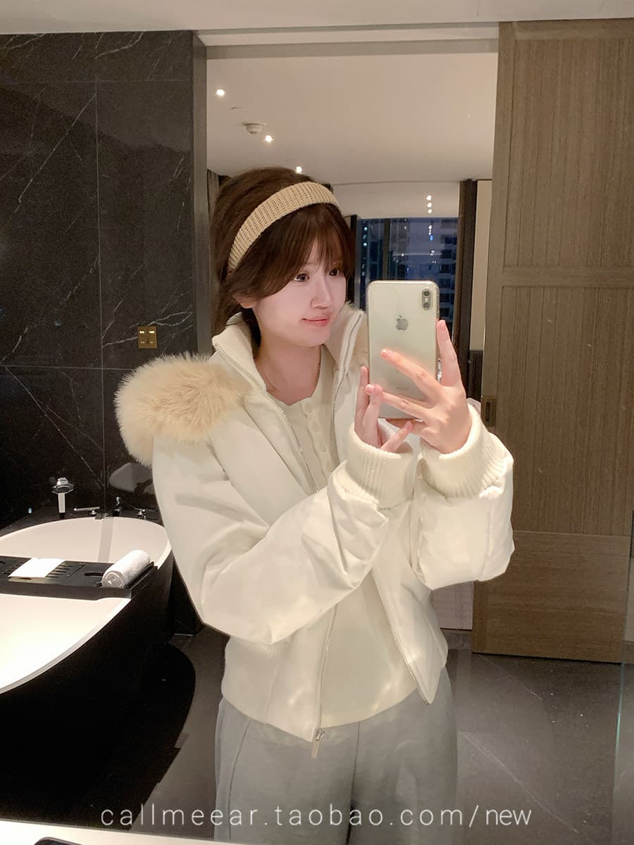 핑크색 모피 칼라 후드 쇼트 스타일 면 의류 여성 겨울 새로운 슈퍼 잘 생긴 허리 수축 재킷 큰 모피 칼라 아래 면화 의류 상세 이미지 10