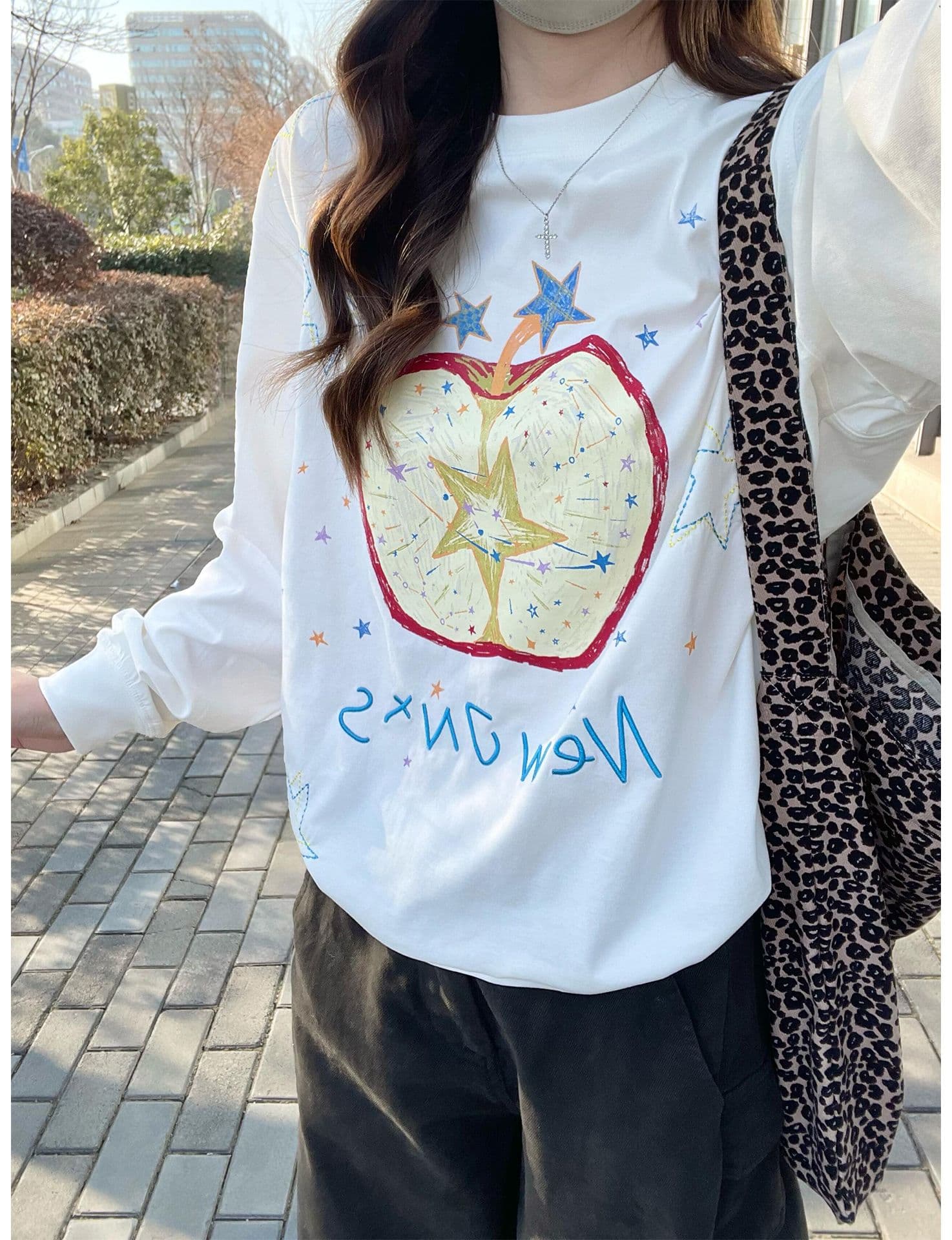 2026 한국 대외 무역 새로운 가을 의상 한 부서 긴팔 티셔츠 여성 한국 스타일 루즈핏 빅 사이즈 프린트 이미지 2