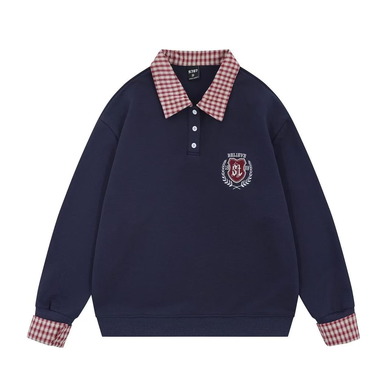 한국 chic 한국 스타일 폴로 칼라 polo 후드티 여성 코트 2026 가을 겨울 새로운 아메리칸 핫걸 자수 긴팔 트렌디 상세 이미지 2