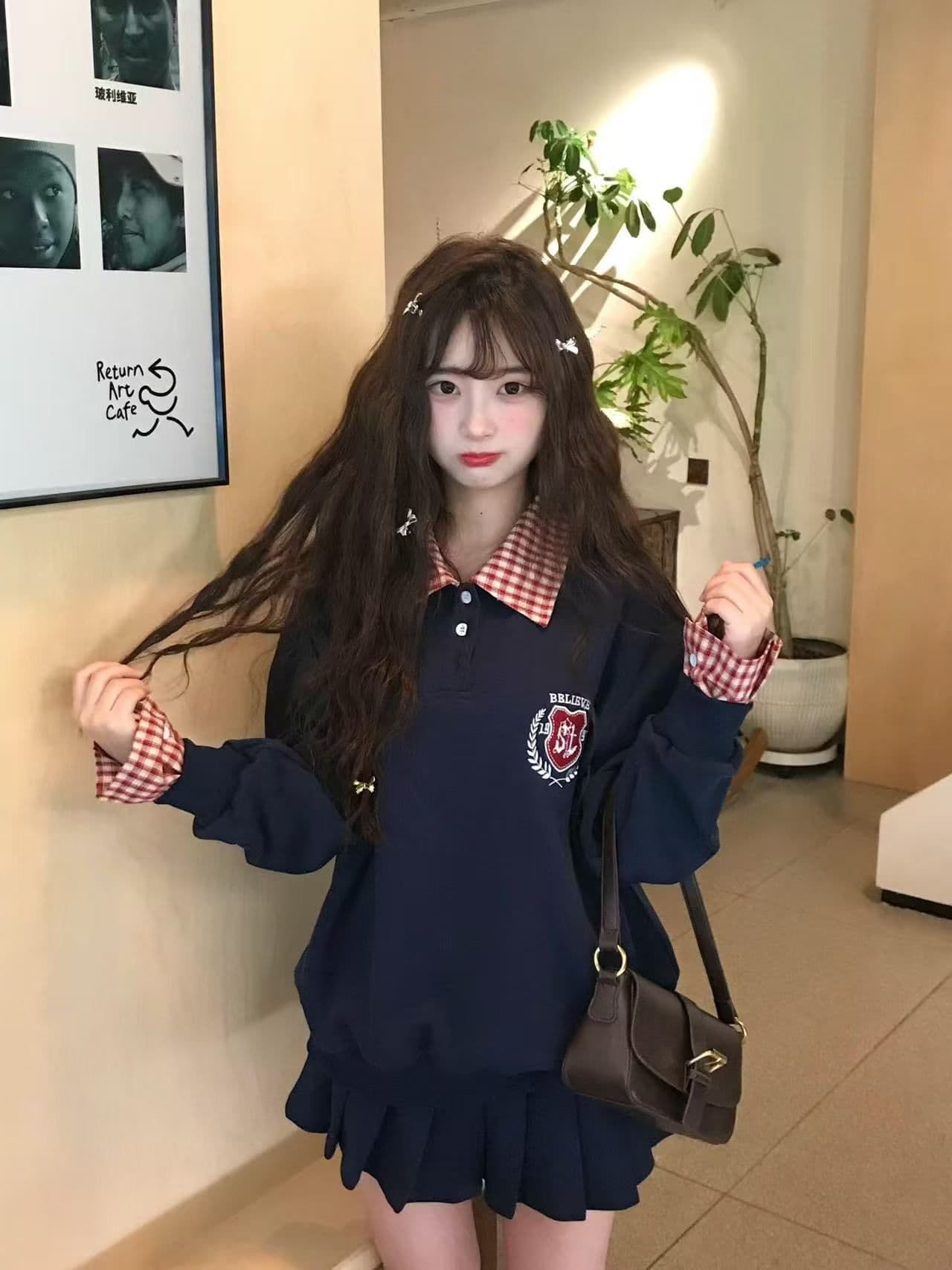 한국 chic 한국 스타일 폴로 칼라 polo 후드티 여성 코트 2026 가을 겨울 새로운 아메리칸 핫걸 자수 긴팔 트렌디 상세 이미지 8