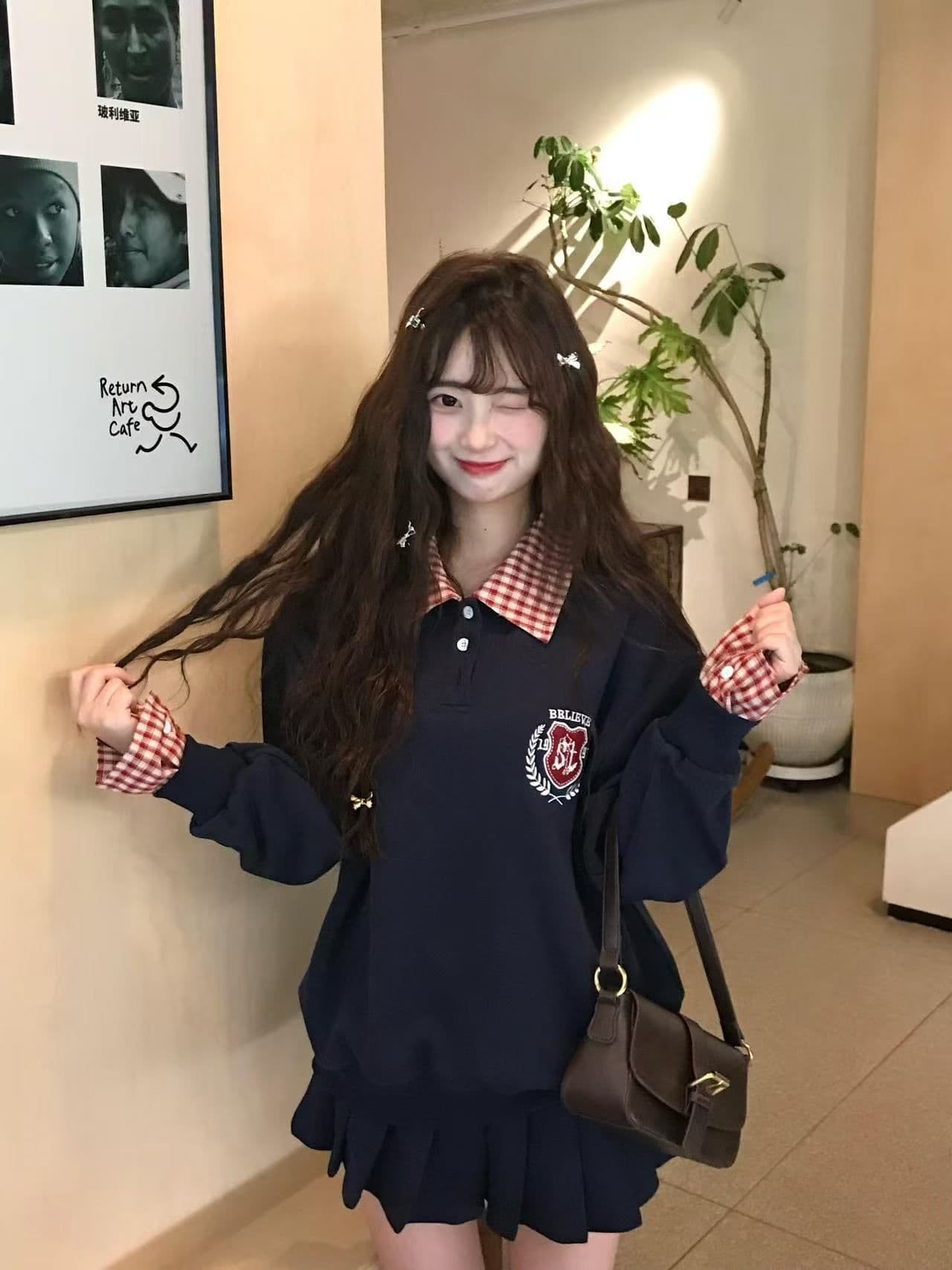 한국 chic 한국 스타일 폴로 칼라 polo 후드티 여성 코트 2026 가을 겨울 새로운 아메리칸 핫걸 자수 긴팔 트렌디 상세 이미지 10