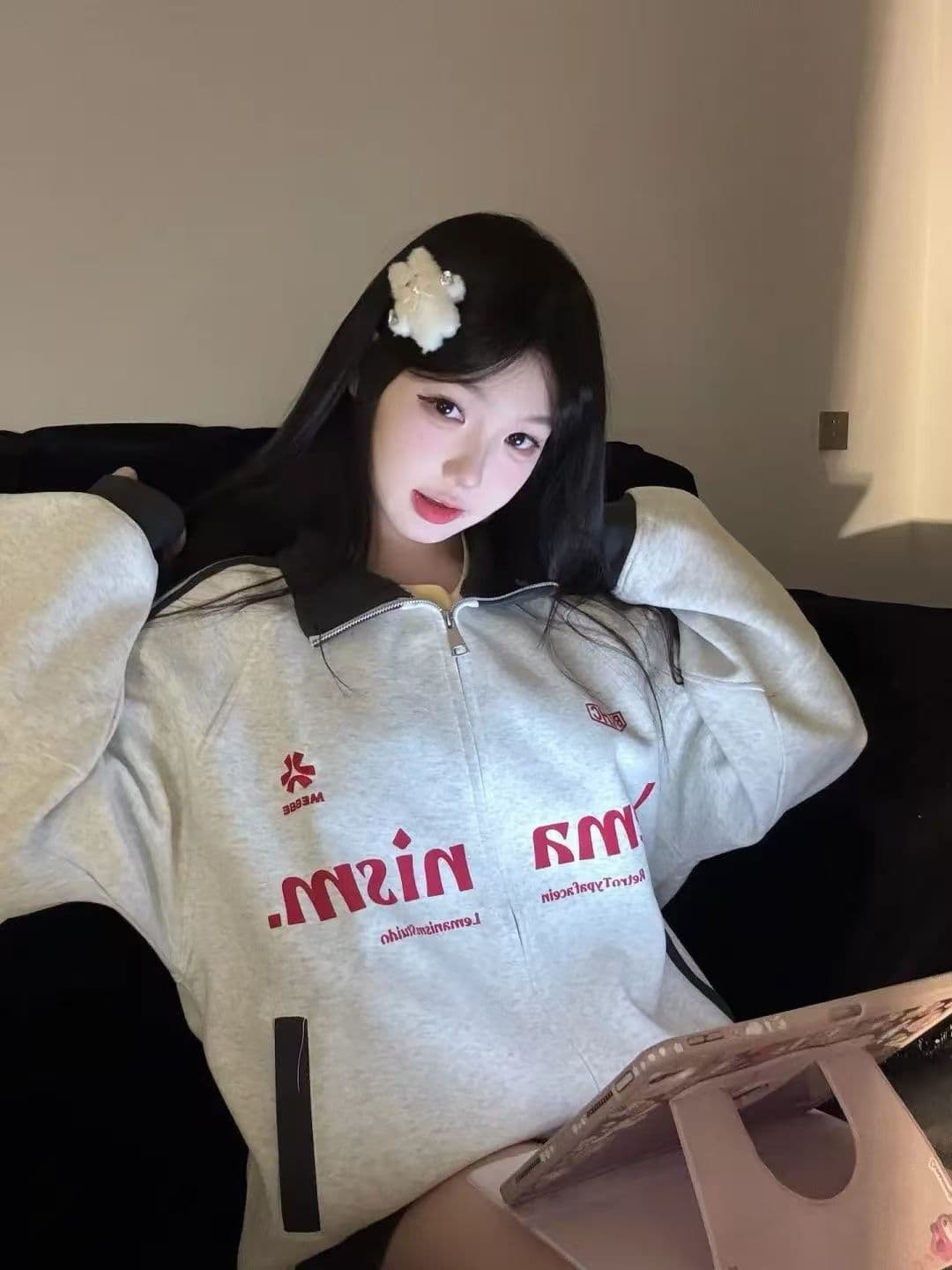 좋은 품질 한국 chic 아메리칸 2026 가을 후드티 여성 순수한 Mianhua 면 지퍼 카디건 코트 트렌디 상세 이미지 2