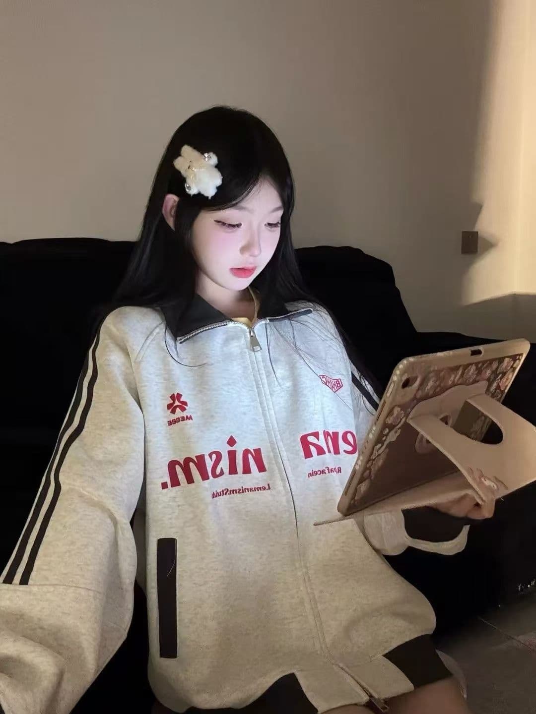좋은 품질 한국 chic 아메리칸 2026 가을 후드티 여성 순수한 Mianhua 면 지퍼 카디건 코트 트렌디 상세 이미지 3