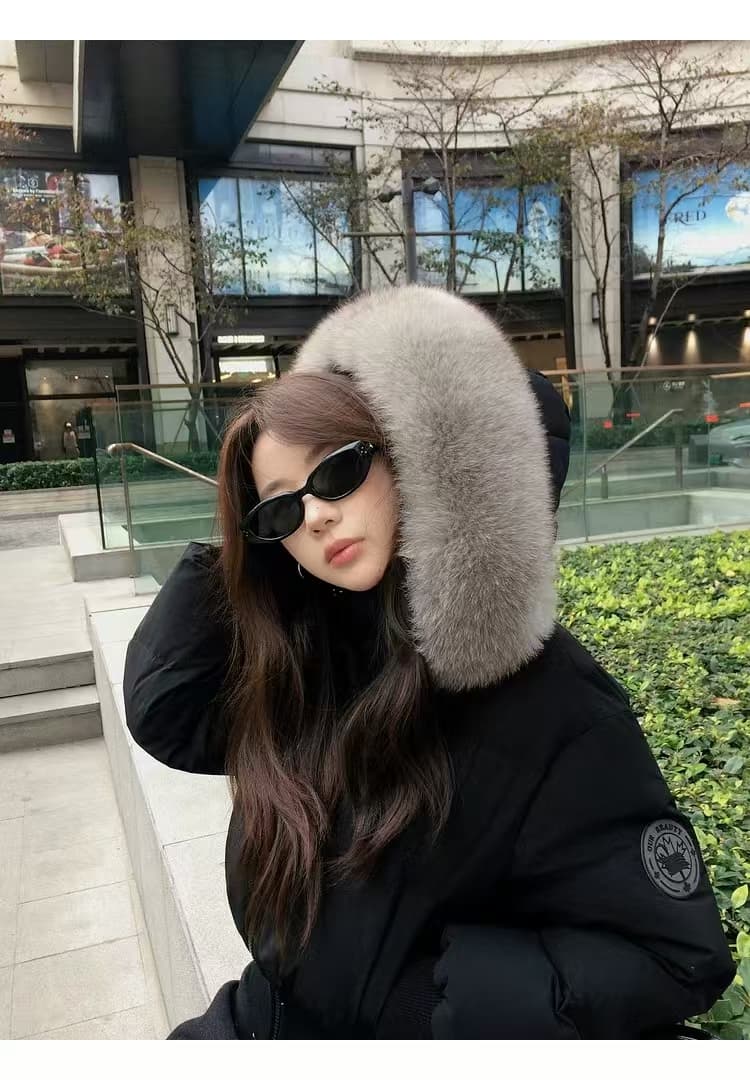 한 부서 큰 모피 칼라 후드 아래 면화 의류 여성 겨울 두꺼운 슬림해 보이는 출퇴근 다용도 빵 외투 상세 이미지 7