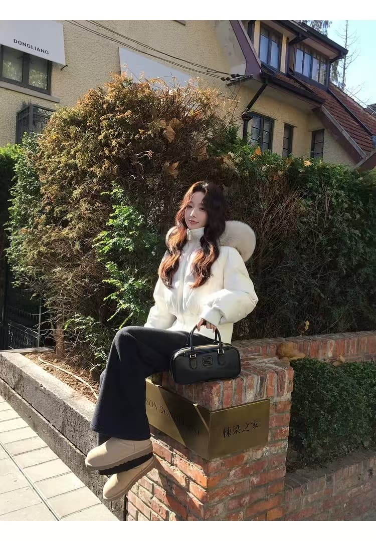 한 부서 큰 모피 칼라 후드 아래 면화 의류 여성 겨울 두꺼운 슬림해 보이는 출퇴근 다용도 빵 외투 상세 이미지 9