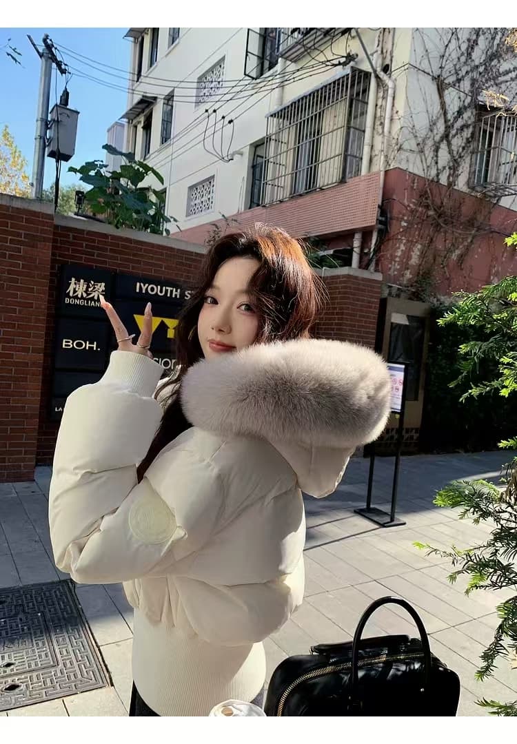 한 부서 큰 모피 칼라 후드 아래 면화 의류 여성 겨울 두꺼운 슬림해 보이는 출퇴근 다용도 빵 외투 상세 이미지 10