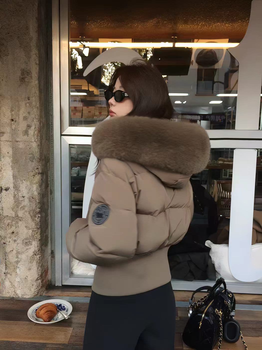 한 부서 큰 모피 칼라 후드 아래 면화 의류 여성 겨울 두꺼운 슬림해 보이는 출퇴근 다용도 빵 외투 상세 이미지 25