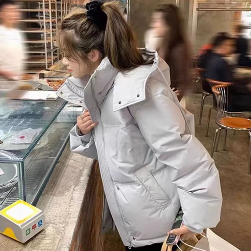 우유 파란색 다운 재킷 2026 년 새로운 남녀 커플 두꺼운 작은 대중 디자인 센스 빵 겨울 면 옷 재킷 이미지 2