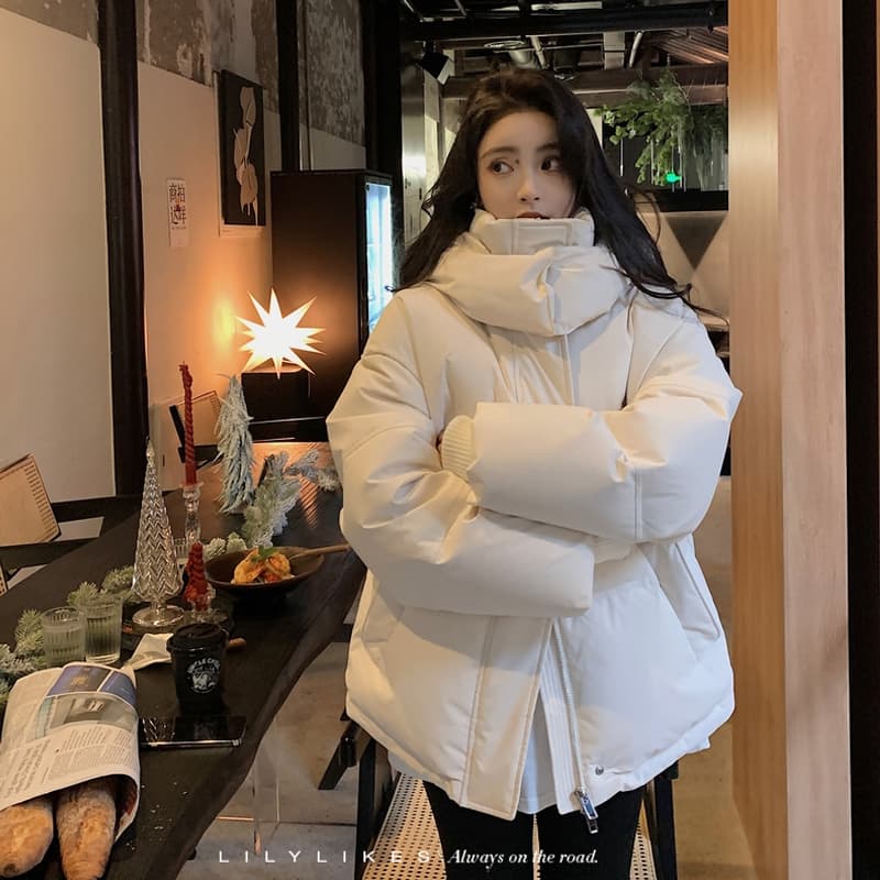우유 파란색 다운 재킷 2026 년 새로운 남녀 커플 두꺼운 작은 대중 디자인 센스 빵 겨울 면 옷 재킷 이미지 4