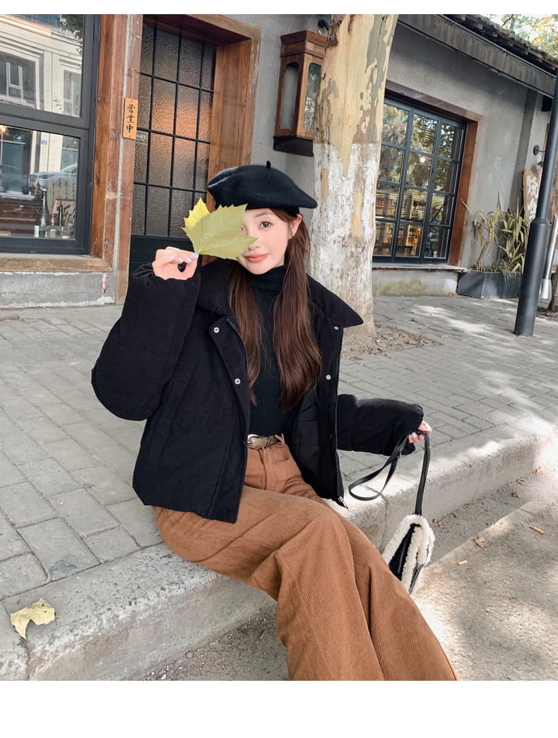 실사 ins 아래 면화 의류 코듀로이 재킷 겨울 새로운 쇼트 스타일 작은 키 두꺼운 학생 패딩 재킷 여성 상세 이미지 2