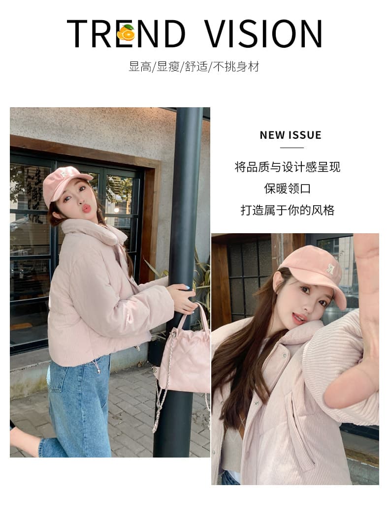 실사 ins 아래 면화 의류 코듀로이 재킷 겨울 새로운 쇼트 스타일 작은 키 두꺼운 학생 패딩 재킷 여성 상세 이미지 13