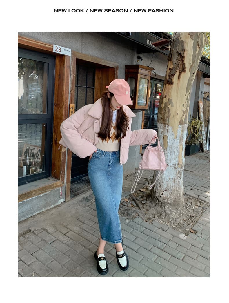 실사 ins 아래 면화 의류 코듀로이 재킷 겨울 새로운 쇼트 스타일 작은 키 두꺼운 학생 패딩 재킷 여성 상세 이미지 25