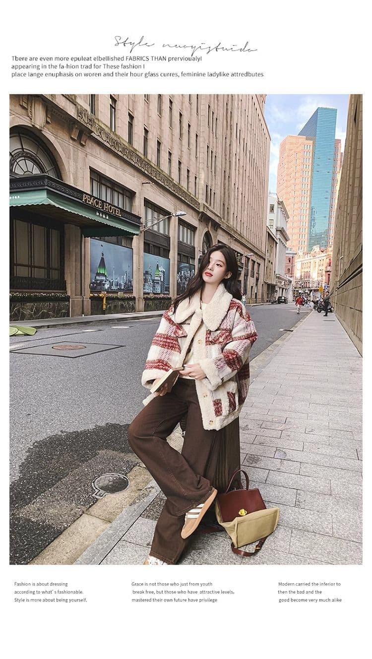 한 부서 레트로 체크무늬 양털 여성 코트 작은 키 2026 겨울 새로운 두꺼운 연령 감소 영국식 바람 면 의류 상세 이미지 12