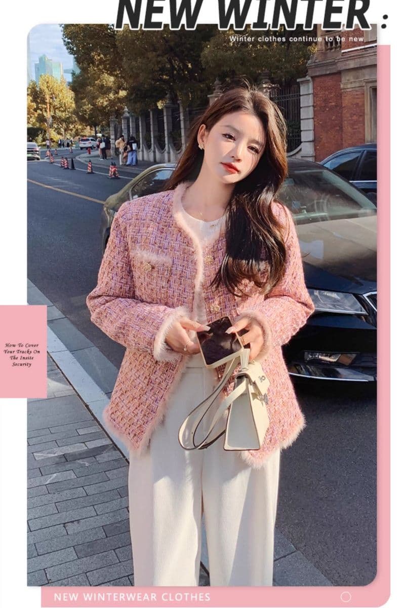 핑크색 작은 샤넬 스타일 두꺼움 여성 코트 가을 겨울 2026 새로운 폭발 고급 절묘한 여성 쇼트 스타일 내피 면 의류 상세 이미지 2