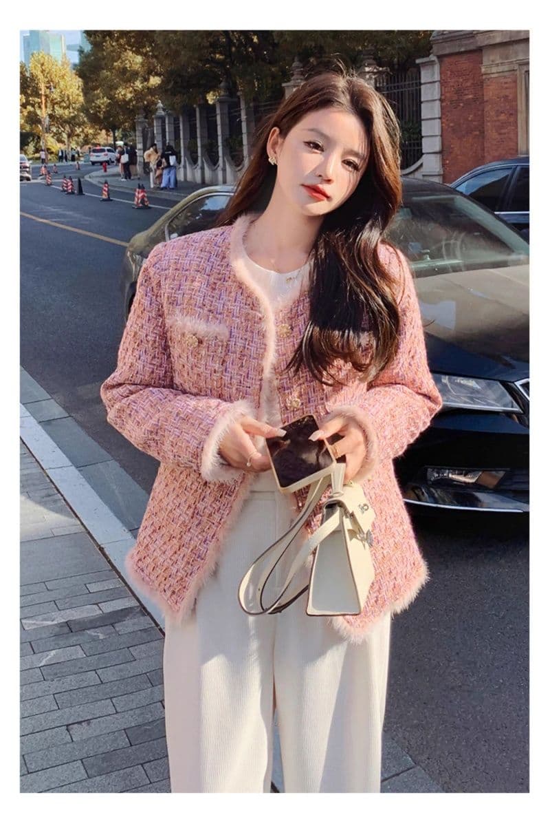 핑크색 작은 샤넬 스타일 두꺼움 여성 코트 가을 겨울 2026 새로운 폭발 고급 절묘한 여성 쇼트 스타일 내피 면 의류 상세 이미지 6