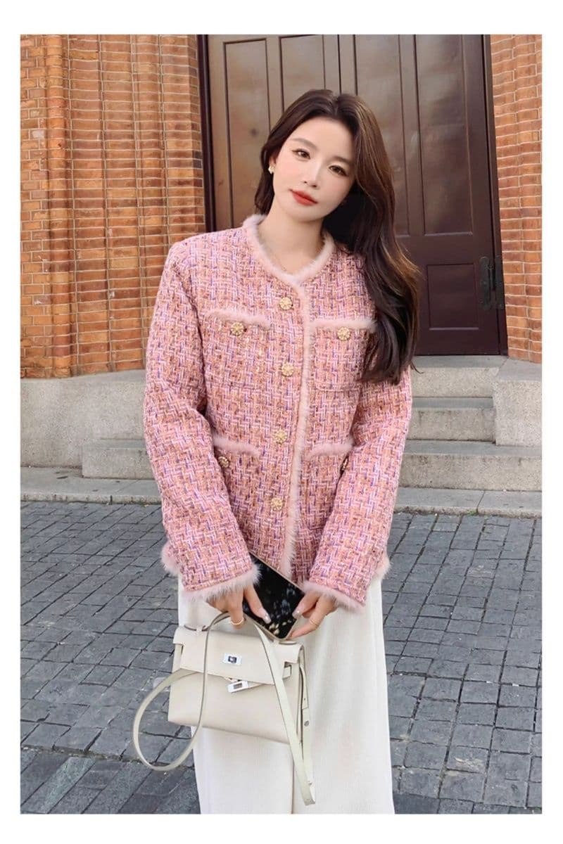 핑크색 작은 샤넬 스타일 두꺼움 여성 코트 가을 겨울 2026 새로운 폭발 고급 절묘한 여성 쇼트 스타일 내피 면 의류 상세 이미지 10