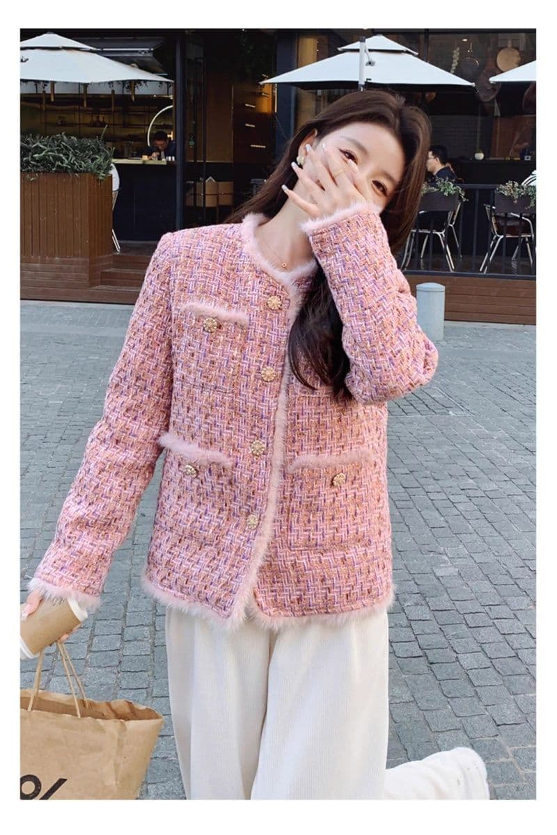 핑크색 작은 샤넬 스타일 두꺼움 여성 코트 가을 겨울 2026 새로운 폭발 고급 절묘한 여성 쇼트 스타일 내피 면 의류 상세 이미지 12