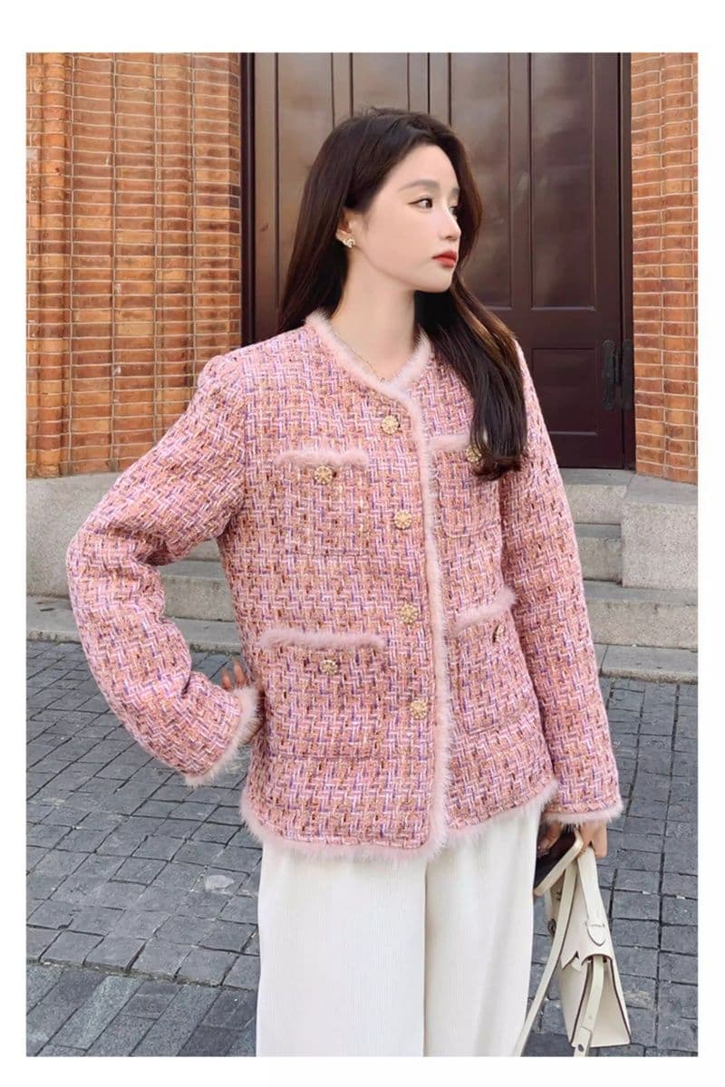 핑크색 작은 샤넬 스타일 두꺼움 여성 코트 가을 겨울 2026 새로운 폭발 고급 절묘한 여성 쇼트 스타일 내피 면 의류 상세 이미지 15