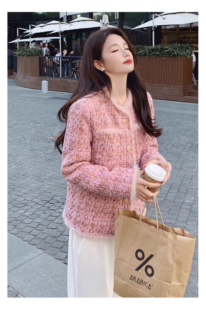 핑크색 작은 샤넬 스타일 두꺼움 여성 코트 가을 겨울 2026 새로운 폭발 고급 절묘한 여성 쇼트 스타일 내피 면 의류 상세 이미지 16