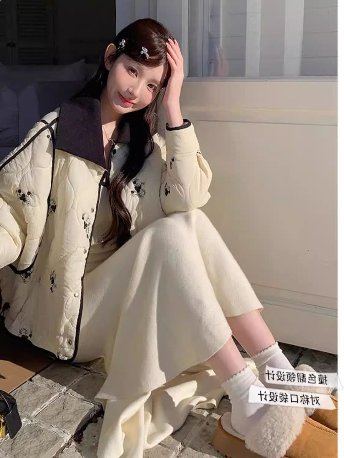 겨울 루즈핏 다용도 면 옷 작은 샤넬 스타일 두꺼운 보온 면 의류 고급 센스 프랑스식 프린트 경량 다용도 여성 이미지 4