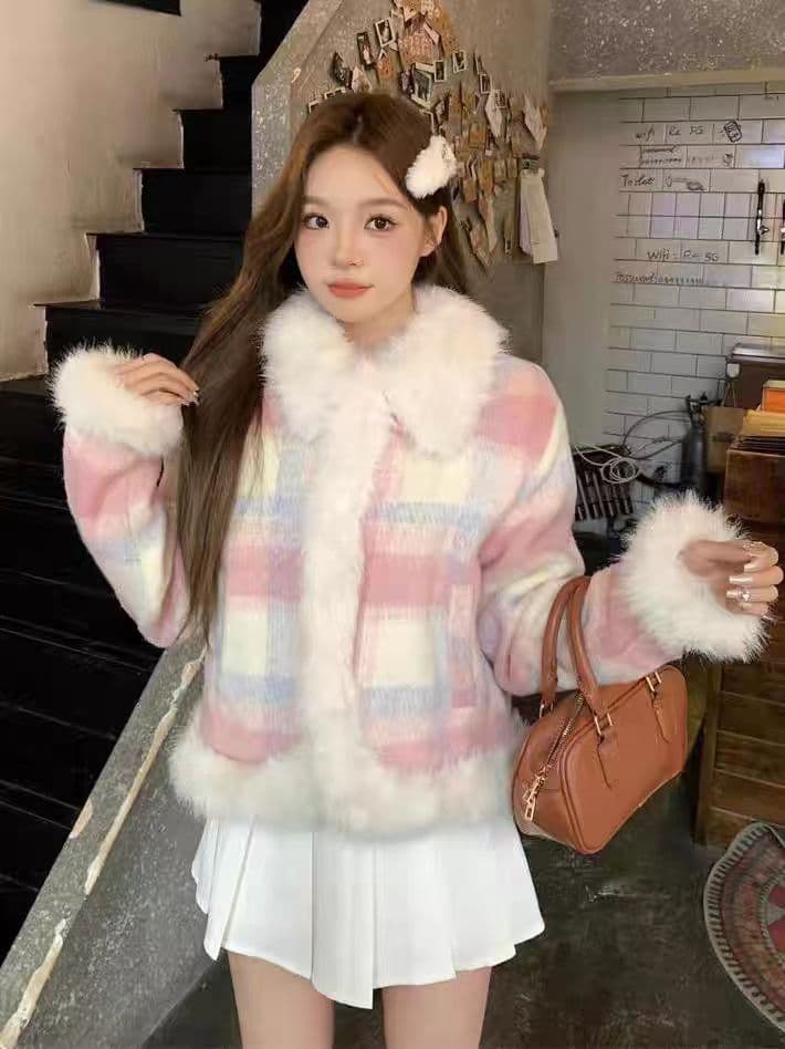 모직 작은 샤넬 스타일 여성 코트 가을 겨울철 새로운 작은 키 고급 센스 품격 털이 있는 두꺼움 면 의류 쇼트 스타일 면 옷 상세 이미지 4