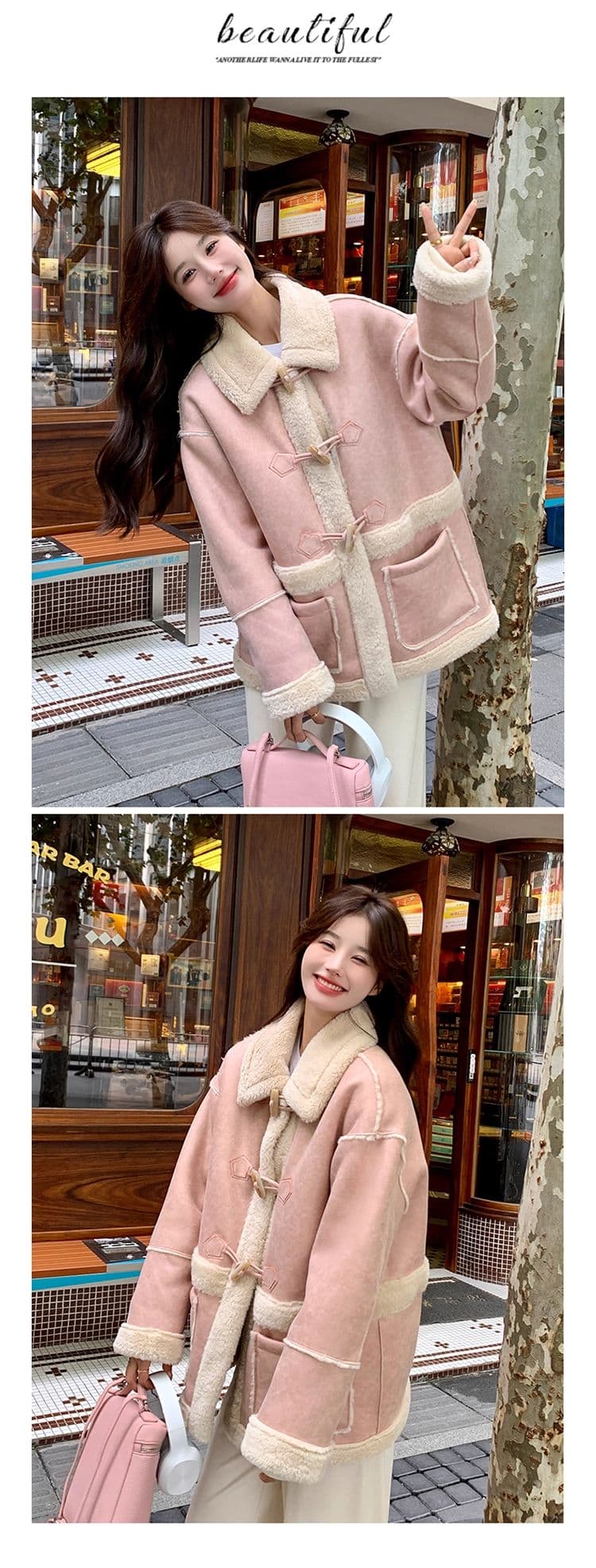 핑크색 양털 여성 코트 겨울 2026 새로운 고급 센스 털이 있고 두꺼운 피모 하나 재킷 면 의류 상세 이미지 6