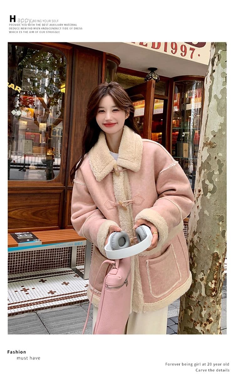 핑크색 양털 여성 코트 겨울 2026 새로운 고급 센스 털이 있고 두꺼운 피모 하나 재킷 면 의류 상세 이미지 7