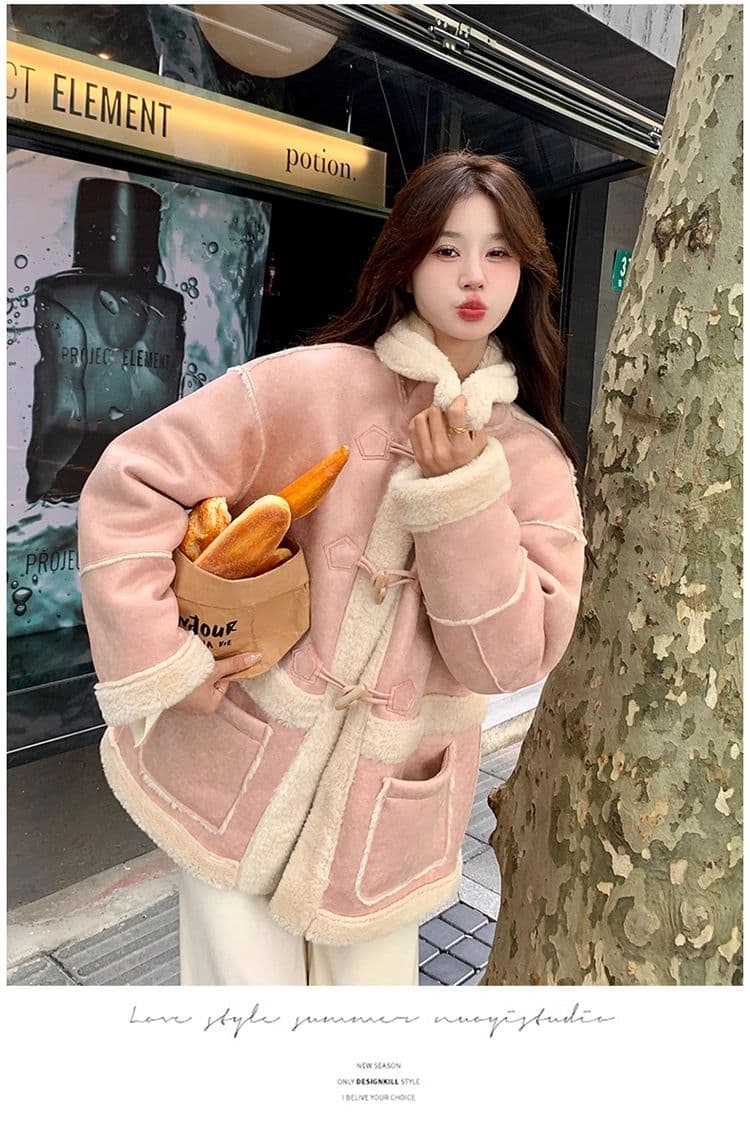 핑크색 양털 여성 코트 겨울 2026 새로운 고급 센스 털이 있고 두꺼운 피모 하나 재킷 면 의류 상세 이미지 11