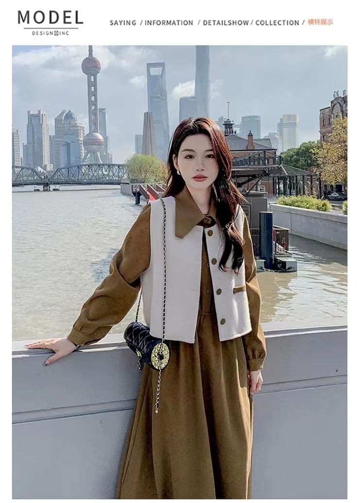2026 봄 가을 새로운 프랑스식 품격 슬림해 보이는 고급 센스 작은 대중 디자인 베스트 긴팔 드레스 두 조각 여성 세트 상세 이미지 2