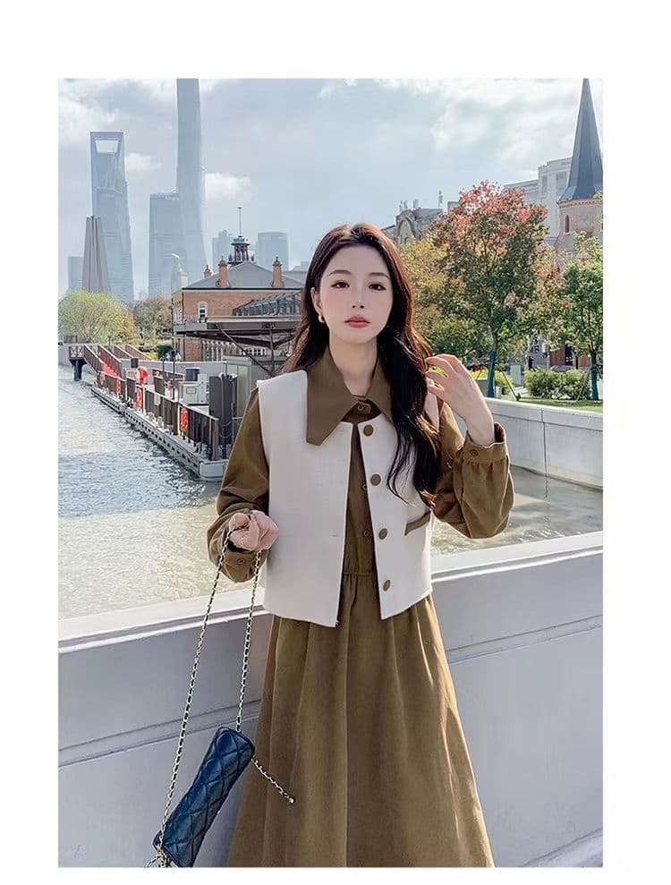 2026 봄 가을 새로운 프랑스식 품격 슬림해 보이는 고급 센스 작은 대중 디자인 베스트 긴팔 드레스 두 조각 여성 세트 상세 이미지 10