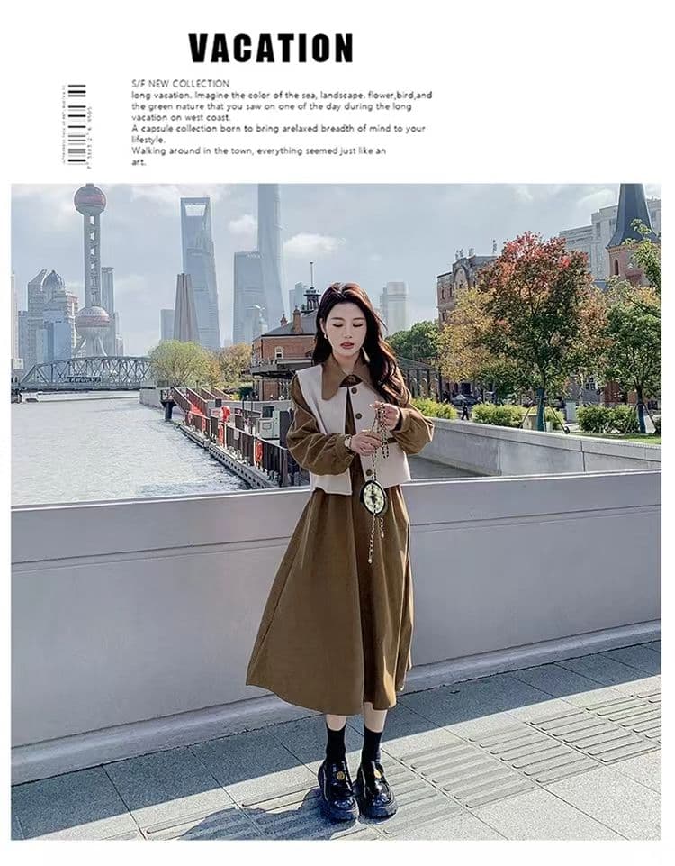 2026 봄 가을 새로운 프랑스식 품격 슬림해 보이는 고급 센스 작은 대중 디자인 베스트 긴팔 드레스 두 조각 여성 세트 상세 이미지 11