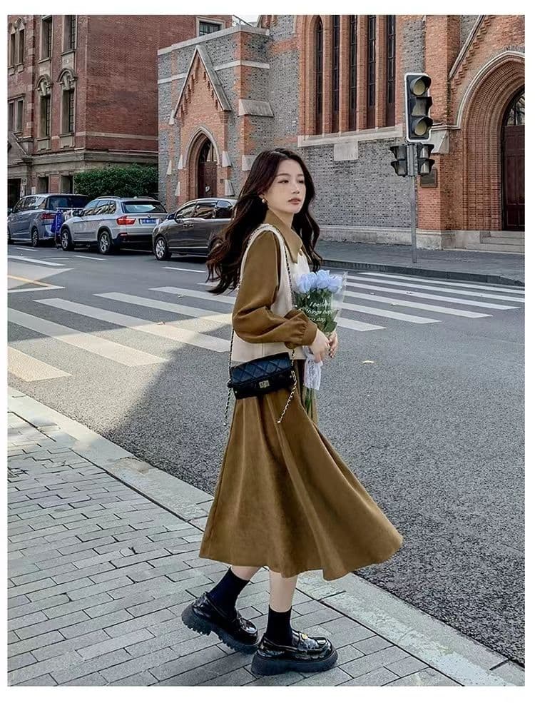 2026 봄 가을 새로운 프랑스식 품격 슬림해 보이는 고급 센스 작은 대중 디자인 베스트 긴팔 드레스 두 조각 여성 세트 상세 이미지 12