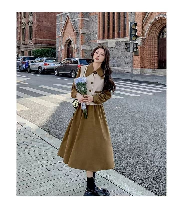 2026 봄 가을 새로운 프랑스식 품격 슬림해 보이는 고급 센스 작은 대중 디자인 베스트 긴팔 드레스 두 조각 여성 세트 상세 이미지 13