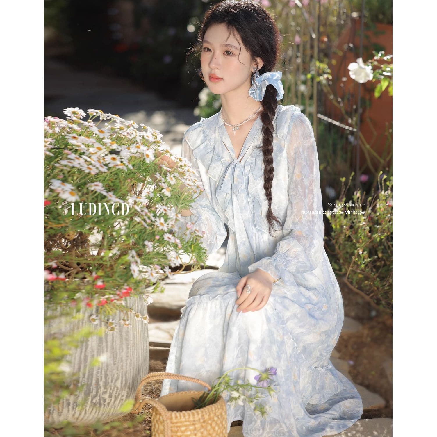 마이크로 지방 빅 사이즈 여성 의류 프랑스식 디자인 센스 프릴 드레스 2026 봄 가을 새로운 루즈핏 슬림해 보이는 길다 치마 이미지 5