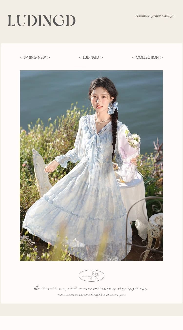 마이크로 지방 빅 사이즈 여성 의류 프랑스식 디자인 센스 프릴 드레스 2026 봄 가을 새로운 루즈핏 슬림해 보이는 길다 치마 상세 이미지 2