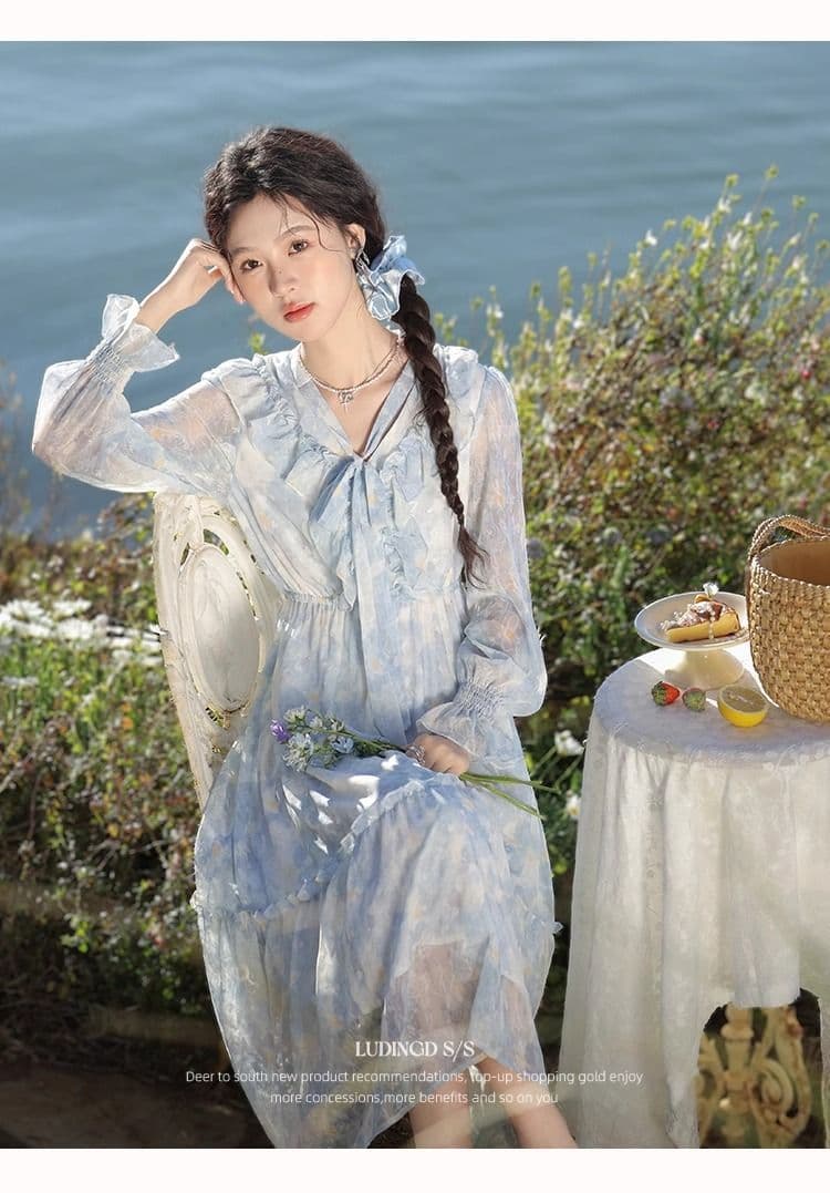 마이크로 지방 빅 사이즈 여성 의류 프랑스식 디자인 센스 프릴 드레스 2026 봄 가을 새로운 루즈핏 슬림해 보이는 길다 치마 상세 이미지 12