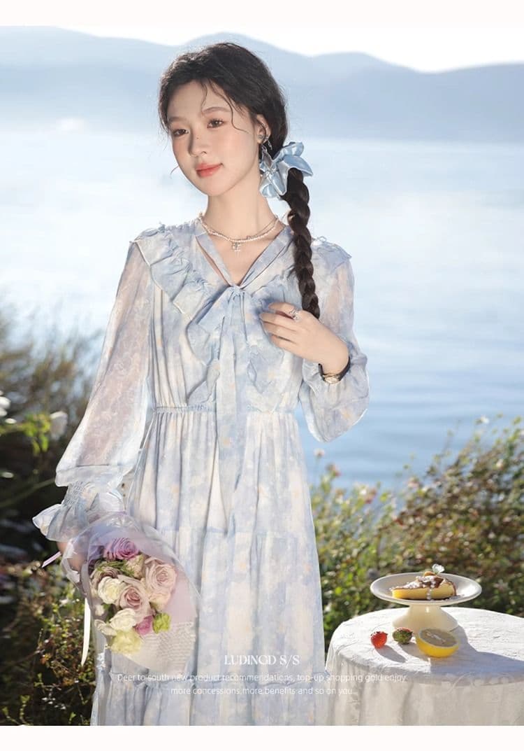 마이크로 지방 빅 사이즈 여성 의류 프랑스식 디자인 센스 프릴 드레스 2026 봄 가을 새로운 루즈핏 슬림해 보이는 길다 치마 상세 이미지 14