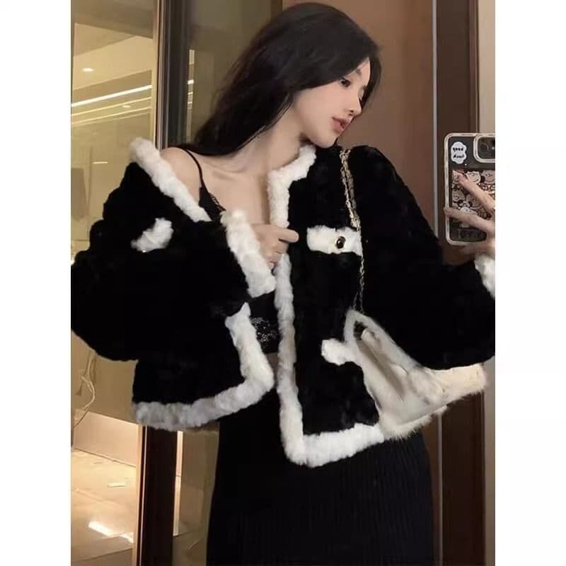 작은 샤넬 스타일 검정색 어린 양 플리스 여성 코트 봄 가을 겨울 고급 디자인 센스 작은 대중 튀김 거리 털이 많은 맨위 상세 이미지 4