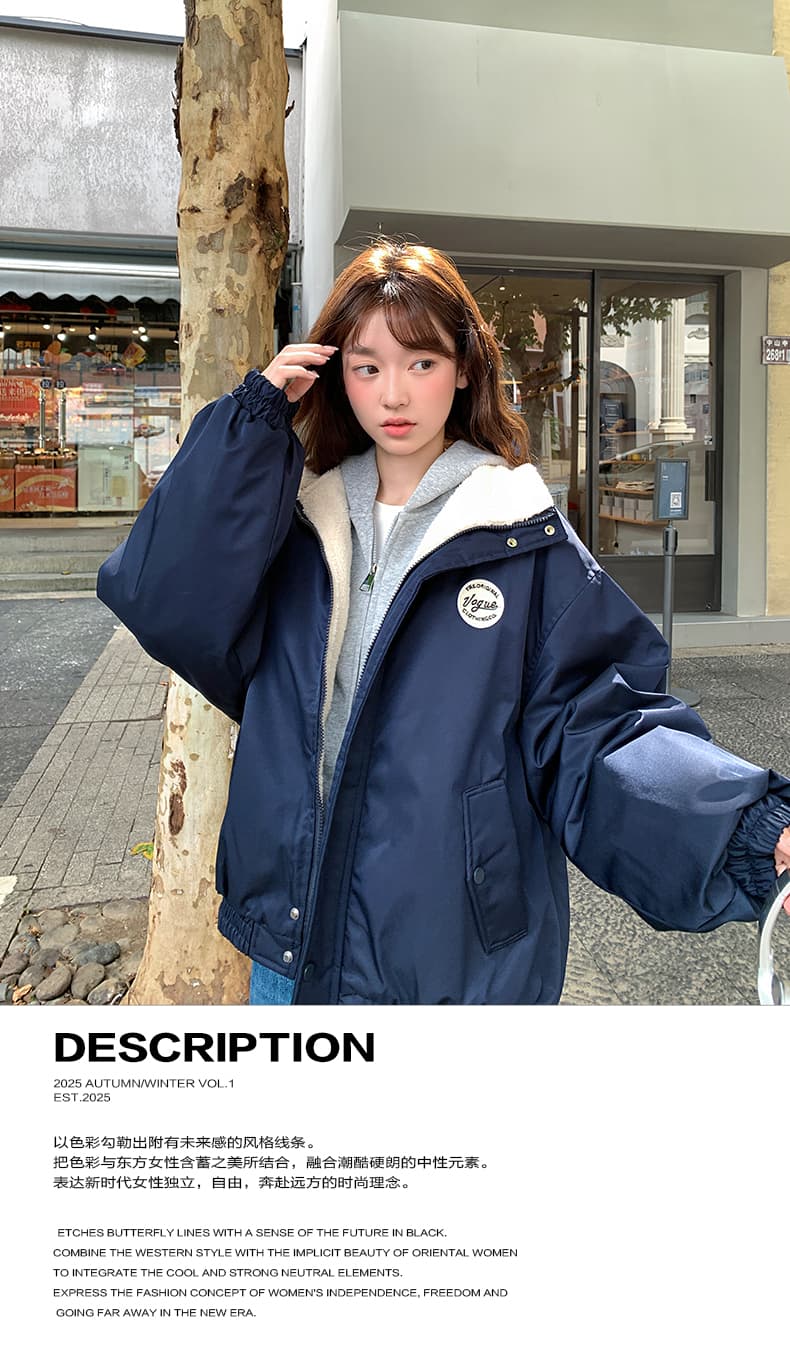 아메리칸 레트로 쇼트 스타일 면 의류 여성 양털 털이 있는 목화 진딧물 겨울 새로운 학생 oversize 재킷 트렌디 상세 이미지 1