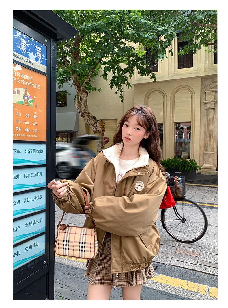 아메리칸 레트로 쇼트 스타일 면 의류 여성 양털 털이 있는 목화 진딧물 겨울 새로운 학생 oversize 재킷 트렌디 상세 이미지 16