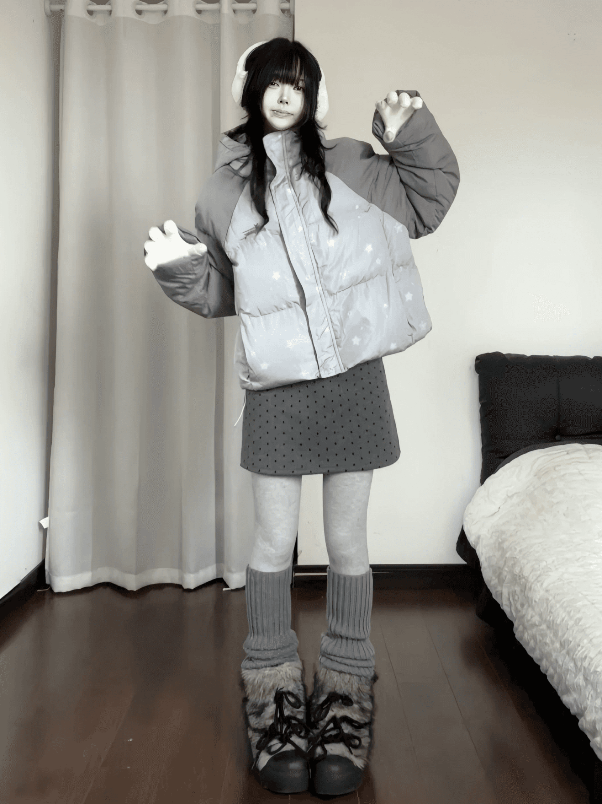 아메리칸 스탠드 칼라 별 쇼트 스타일 면 의류 삽입 어깨 여성 겨울 루즈핏 두꺼운 보온 빵 외투 이미지 4