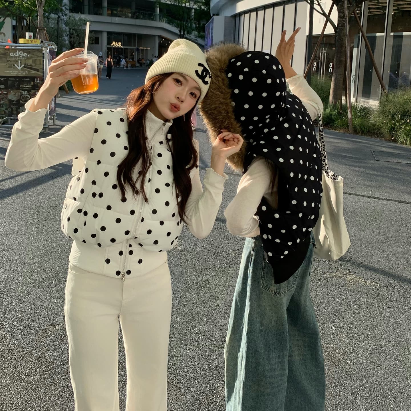 아메리칸 도트 무늬 탈착식 모자 민소매 면 베스트 여성 레저 모피 칼라 수 있습니다. 철거 스택 착용 재킷 이미지 3