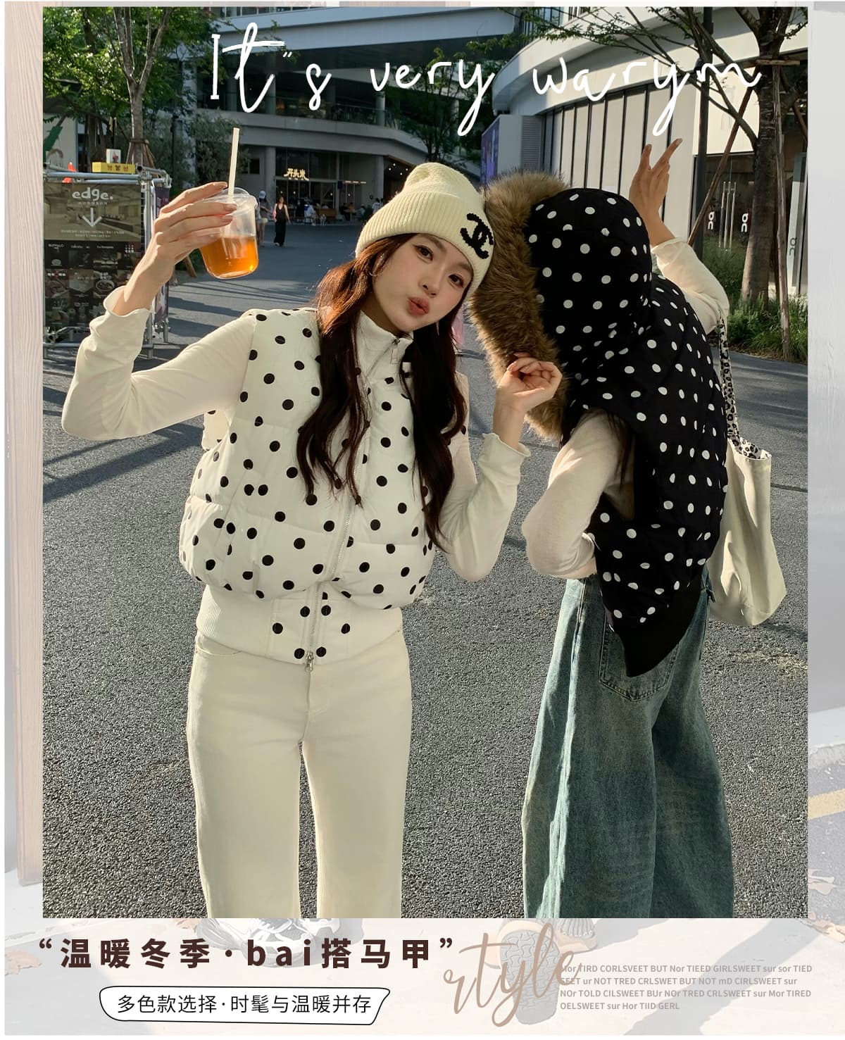 아메리칸 도트 무늬 탈착식 모자 민소매 면 베스트 여성 레저 모피 칼라 수 있습니다. 철거 스택 착용 재킷 상세 이미지 3