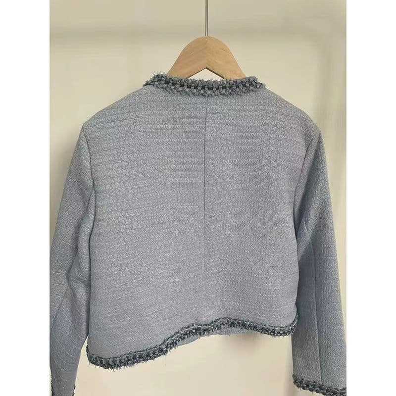 프랑스식 디자인 센스 외국 가스 레이스 작은 샤넬 스타일 재킷 슬림해 보이는 파란색 품격 맨위 작은 키 이미지 3