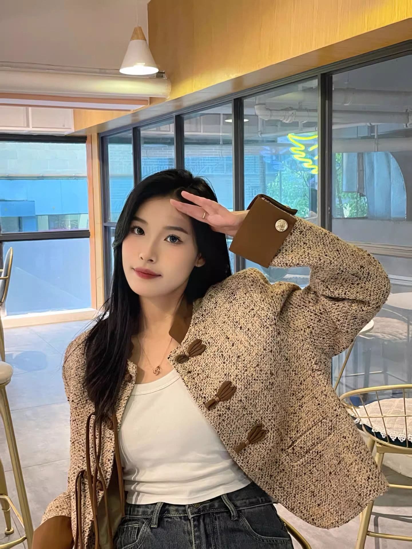 새로운 중식 단추 작은 샤넬 스타일 고급 센스 고유 한 패치워크 레트로 품격 명문 여성 올해 인기 아름다운 여성 코트 상세 이미지 7