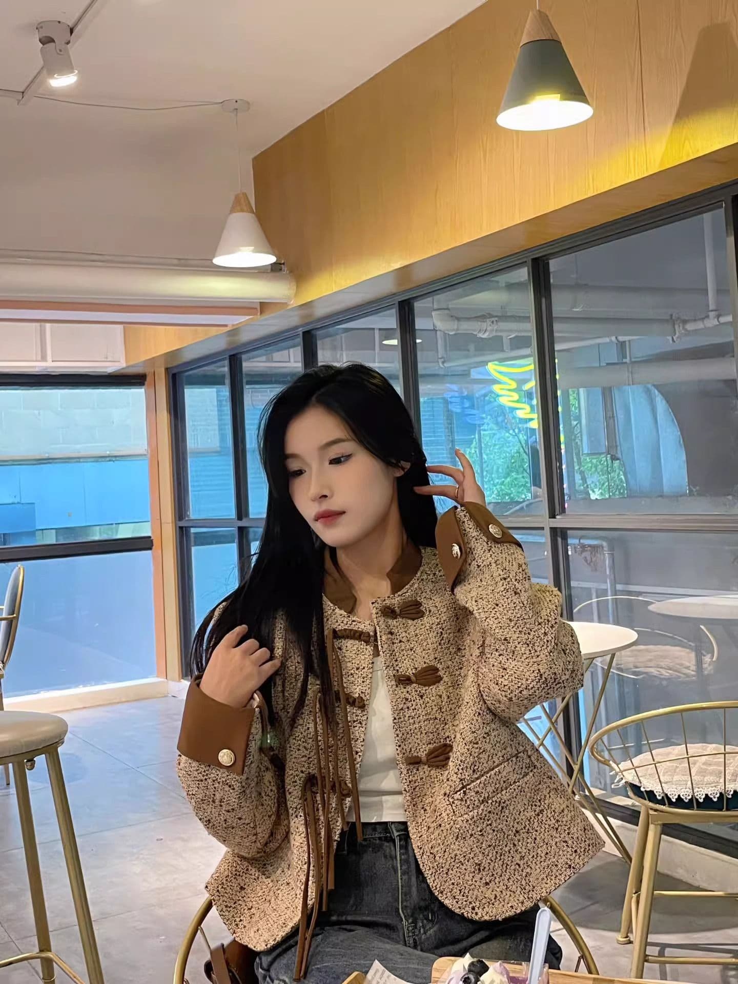 새로운 중식 단추 작은 샤넬 스타일 고급 센스 고유 한 패치워크 레트로 품격 명문 여성 올해 인기 아름다운 여성 코트 상세 이미지 9