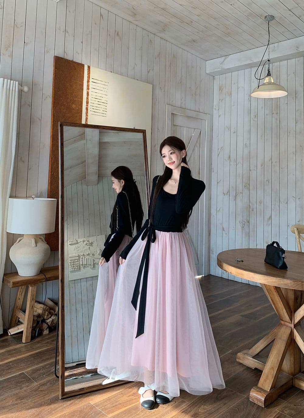 프랑스식 부드러운 바람 드레스 배색 패치워크 생일 치마 아이들 가을 겨울철 품격 레이스업 허리 수축 망사 롱 스커트 상세 이미지 13